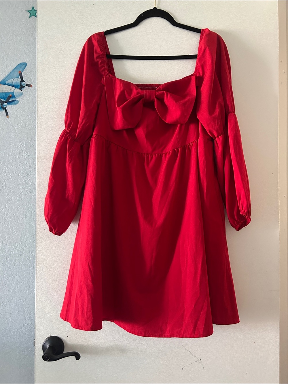 Red Bow-Accent Square Neck Mini Dress